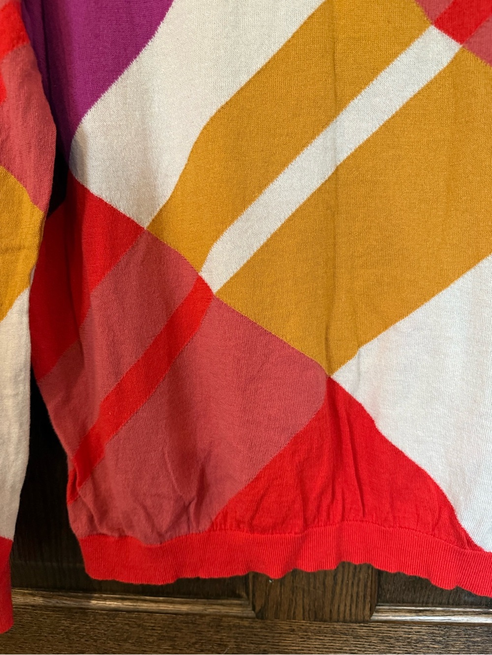 Boden Multicolor Geometric Crewneck Sweater — Red, Pink, Purple, Yellow, White - Picture 6 of 10